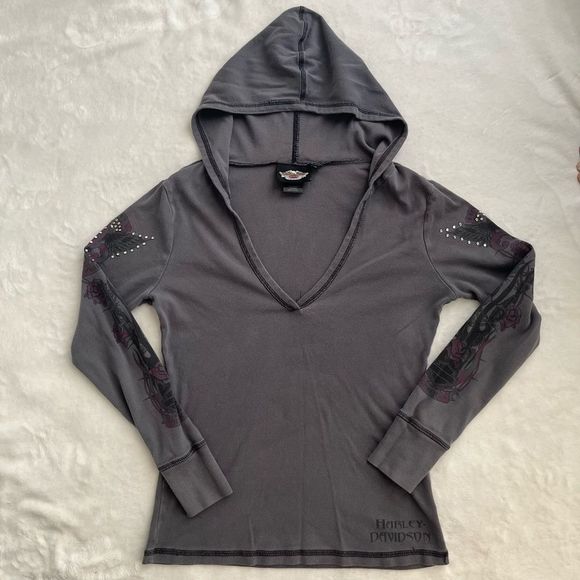 Harley-Davidson Tops - Y2K HARLEY DAVIDSON LONG SLEEVE HOODED SHIRT